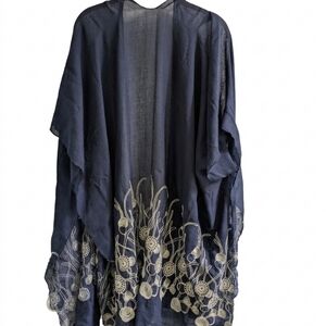 LAVA Accessories Navy Blue Embroidered Ruana Wrap Kimono Shawl NWT Boho Floral